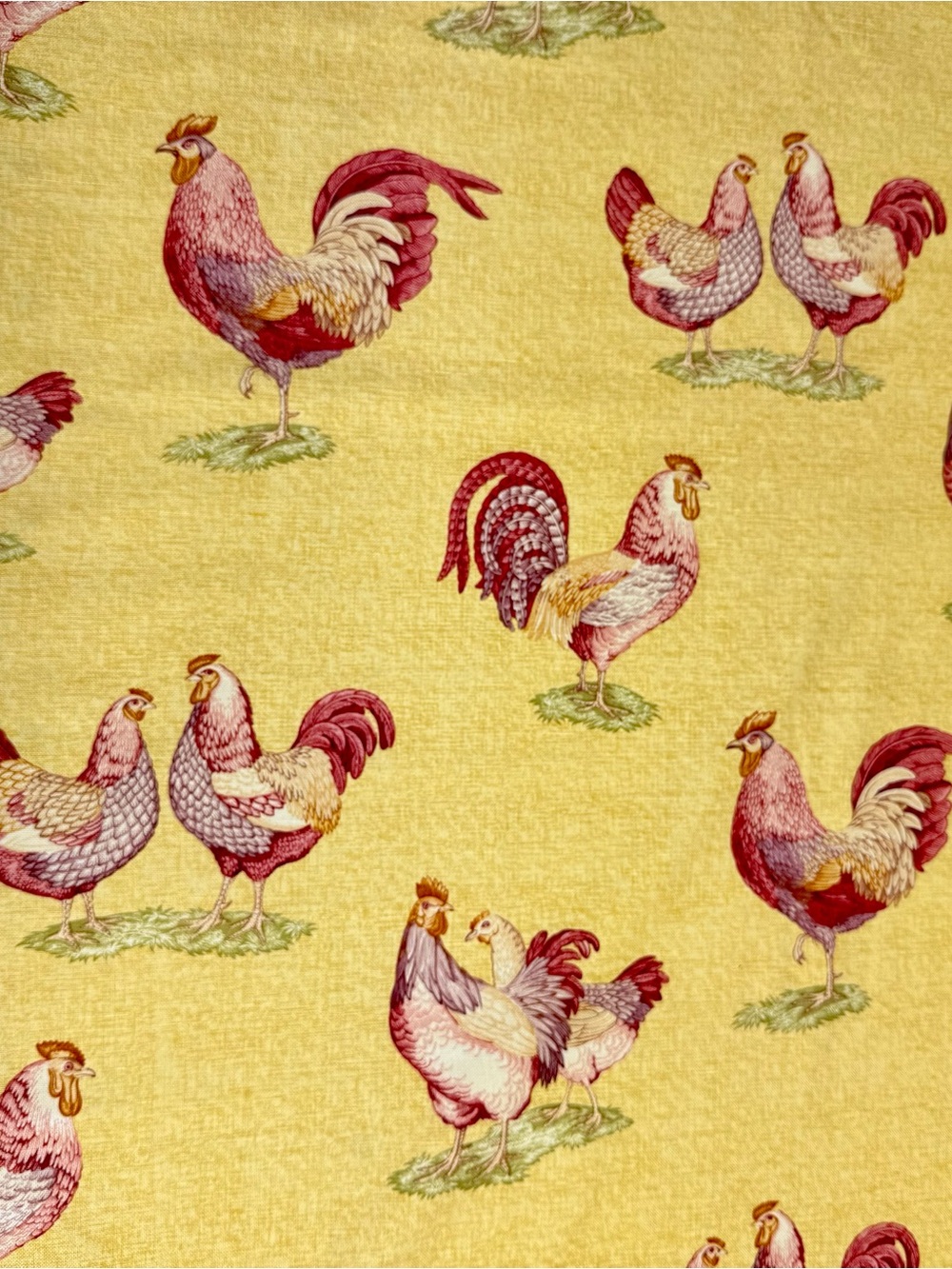 Fabric 1 Yard Bloomcraft Screen Print Hen And Rooster Farmhouse Stain Repel